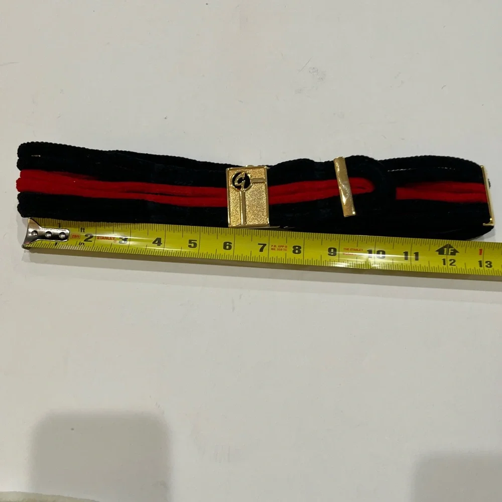 Vintage Italian Black and Red Fabric Belt with Gold‎ Buckle Sz. S